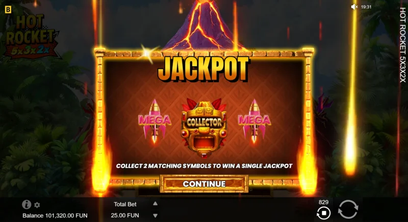 Hot Rocket 5x 3x 2x – spustenie Jackpot Spins s raketou-zberačom v strede